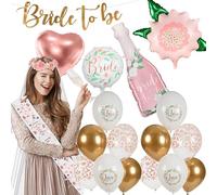 Decoraparty Kit de décoration pour enterrement de vie de jeune fille, avec 16 ballons, 1 bannière, 1 bandeau portable, 1 couronne avec fleurs - décoration accessoires de fête élégante, mariée, mariée