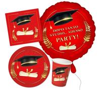 Decoraparty Kit de vaisselle de remise des diplômes pour 8 personnes, décorations de table jetables pour fête tactile et diplôme graduation, 8 assiettes, 8 verres, 20 serviettes, 1 ballon (37 pièces)