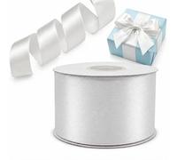 Decoraparty Ruban blanc 50 mm en double satin de 25 m de long, ruban épaisseur 5 cm pour mariage, baptême, Noël, Nouvel An, bonbonnière, idée cadeau
