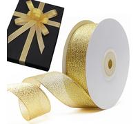 Decoraparty Ruban doré métallique de 25 mm, bobine de Noël doré pour Noël, cadeau, nouvel an, décoration, cérémonie, anniversaire, anniversaire ruban élégant L 50 mètres