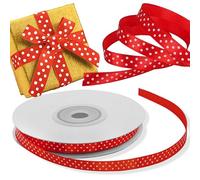 Decoraparty Ruban rouge à pois de 6 mm, bobine de rouleau de ruban élégant satin double face pour cadeau, anniversaire, emballage, anniversaire, longueur 25 mètres