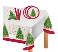Decoraparty Set de vaisselle de Noël Vintage, décorations de table jetables pour 8 personnes pour fêtes thème de Noël, Xmas, jetables, 8 assiettes, 16 serviettes, 1 nappe (kit 25 pièces)