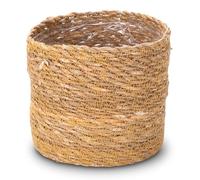 Decorasian Cache-pot en jonc de mer - Pot de fleurs tressé - Panier décoratif avec insert en film - Style bohème - Naturel - 16 cm