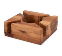 Decorasian Chauffe-thé en bois d'acacia - Carré - 15 × 15 × 5,5 cm - Bougie chauffe-plat en bois naturel - Garde le café au chaud