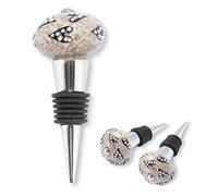 Decorasian Lot de 2 Bouchons Bouteille Bouchons Bouteilles à Vin en Céramique Peints à la Main avec Bouton en Porcelaine Style Boho Rétro Gris avec Cœurs