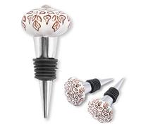 Decorasian Lot de 2 bouchons de bouteille de vin en céramique peints à la main - Vintage avec bouton en porcelaine de style bohème - Rétro - Motif végétal marron