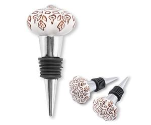 Decorasian Lot de 2 bouchons de bouteille de vin en céramique peints à la main - Vintage avec bouton en porcelaine de style bohème - Rétro - Motif végétal marron