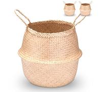 Decorasian Lot de 2 paniers ronds tressés, pour le rangement et comme panier à fleurs, en raphia ou en rotin, avec anse pour le transport, 40 cm DA-B0040 Naturel