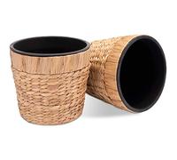 Decorasian Lot de 2 pots de fleurs ronds tressés en jonc de mer avec insert en plastique pour planter - 2 pots de fleurs - 26 cm
