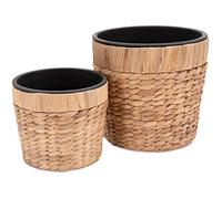 Decorasian Lot de 2 pots de fleurs ronds tressés en jonc de mer avec insert en plastique pour planter - Pot de fleurs - 20 cm + 26 cm