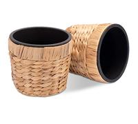 Decorasian Lot de 2 pots de fleurs ronds tressés en jonc de mer avec insert en plastique pour planter - Pot de fleurs - 2 pièces - 16 cm