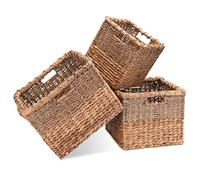 Decorasian Lot de 3 paniers de rangement rectangulaires tressés en jacinthe d'eau - En jonc de mer - Panier d'étagère carré