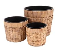 Decorasian Lot de 3 pots de fleurs ronds tressés en jonc de mer avec insert en plastique pour planter - Pot de fleurs - 16 cm, 20 cm et 26 cm