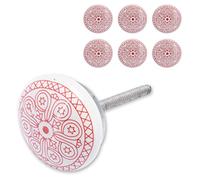 Decorasian Lot de 6 boutons en céramique pour meubles - Poignées vintage pour tiroirs et portes d'armoire - Boutons de meuble ou de tiroir - Ornement oriental - Rouge