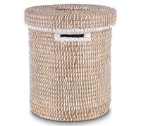 Decorasian Panier à linge avec couvercle en jonc de mer - Panier à linge en raphia tressé rond et grand - Lot de 3 ou individuellement - Panier bohème pour linge, jouets et couvertures - Durable et