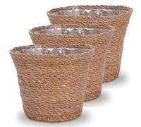 Decorasian Panier à plantes - Pot tressé - Pot de fleurs décoratif en jonc de mer avec insert en film de style bohème - Lot de 3 - 20 cm