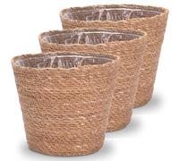 Decorasian Panier à plantes - Pot tressé - Pot de fleurs décoratif en jonc de mer avec insert en film - Style bohème - Lot de 3 - 22 cm