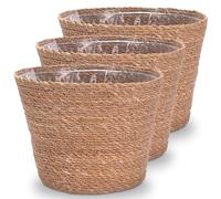 Decorasian Panier à plantes - Pot tressé - Pot de fleurs décoratif en jonc de mer avec insert en film - Style bohème - Lot de 3 - 25 cm