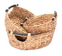 Decorasian Panier de rangement tressé en jacinthe d'eau avec poignées Panier cadeau ou panier cadeau vide Paniers cadeaux idéaux du grand au petit 27 cm + 32 cm + 37 cm Naturel DA-B0005