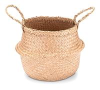 Decorasian Panier rond tressé en jonc de mer - Rangement et fleurs - Cache-pot en raphia ou rotin - Transport - Linge - 25 cm