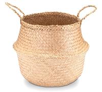 Decorasian Panier ventral tressé en jonc de mer, grand et petit, panier cache-pot en paille ou raphia - Panier en jonc de mer avec anse pour le transport - 2 pièces de 35 cm