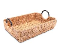 Decorasian Plateau de service tressé en jacinthe d'eau - Plateau décoratif rectangulaire avec poignées - Plateau en bois naturel - Plateau de petit-déjeuner ou plateau de tabouret - 50 x 35 x 12 cm