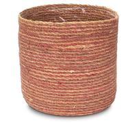 Decorasian pot de fleurs en jonc de mer - couvercle tressé - panier décoratif pour plantes avec insert en film style bohème - naturel/rose, 27 cm