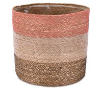 Decorasian Pot de fleurs en jonc de mer - Pot de fleurs tressé - Panier de plantes décoratif avec insert en film dans le style Boho - Rose-Blanc-Noir - 35 cm