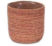 Decorasian Pot de fleurs en jonc de mer - Pot décoratif tressé - Panier de plantes décoratif avec insert en film dans le style bohème - Naturel/rose, 21 cm