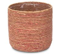 Decorasian Pot de fleurs en jonc de mer - Pot tressé - Panier décoratif avec insert en film plastique de style bohème - Naturel/rose - 24 cm