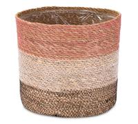 Decorasian Pot de fleurs en jonc de mer tressé - Pot de fleurs décoratif avec insert en film dans le style bohème - Rose-Blanc-Noir - 25 cm