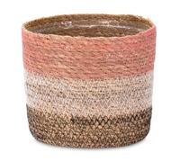 Decorasian Pot de fleurs en jonc de mer tressé - Pot de fleurs décoratif en style bohème avec insert en film - Rose-Blanc-Noir - 16 cm