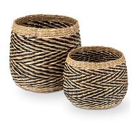 Decorasian Pot de fleurs tressé en jonc de mer - conteneur décoratif pour plantes (non film) - Ensemble M + L