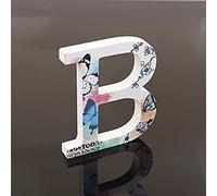 Décoratif Bois Lettres, 26 Alphabet Blanc Lettres en Bois Avec Motif Papillon et Fleur imprimé pour Déco Nom des Enfants Fête d'anniversaire de Mariage Décoration de Maison et de Chambre à Couche (B)