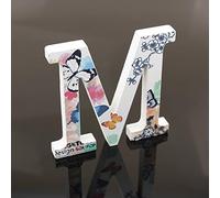 Décoratif Bois Lettres, 26 Alphabet Blanc Lettres en Bois Avec Motif Papillon et Fleur imprimé pour Déco Nom des Enfants Fête d'anniversaire de Mariage Décoration de Maison et de Chambre à Couche (M)