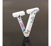 Décoratif Bois Lettres, 26 Alphabet Blanc Lettres en Bois Avec Motif Papillon et Fleur imprimé pour Déco Nom des Enfants Fête d'anniversaire de Mariage Décoration de Maison et de Chambre à Couche (V)