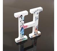 Décoratif Bois Lettres, 26 Alphabet Blanc Lettres en Bois Avec Motif Papillon et Fleur imprimé pour Déco Nom des Enfants Fête d'anniversaire de Mariage Décoration de Maison et de Chambre à Couche (H)