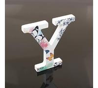 Décoratif Bois Lettres, 26 Alphabet Blanc Lettres en Bois Avec Motif Papillon et Fleur imprimé pour Déco Nom des Enfants Fête d'anniversaire de Mariage Décoration de Maison et de Chambre à Couche (Y)