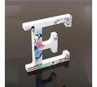 Décoratif Bois Lettres, 26 Alphabet Blanc Lettres en Bois Avec Motif Papillon et Fleur imprimé pour Déco Nom des Enfants Fête d'anniversaire de Mariage Décoration de Maison et de Chambre à Couche (E)