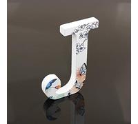 Décoratif Bois Lettres, 26 Alphabet Blanc Lettres en Bois Avec Motif Papillon et Fleur imprimé pour Déco Nom des Enfants Fête d'anniversaire de Mariage Décoration de Maison et de Chambre à Couche (J)