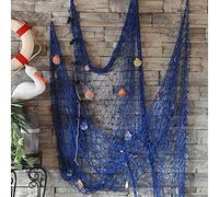 décoratifs Décoration murale Filet de pêche avec coquillages vue Barre murale Bord de mer Plage Décoration de fête Photo à Suspendre Affichage, Blue + Shell, 1*2m