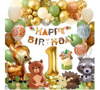 Décoration 1 An Garçon/Fille, Kit Anniversaire Jungle Animaux, Ballons Vert Marron Pour Bébé[BB314]