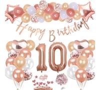 Décoration 10 Ans Anniversaire Or Rose pour Fille ,Géant Cœur Chiffre Nombre Helium Ballons de Baudruche Joyeux Anniversaire Bannière Ballon Confettis Table Gâteau Cadeau pour 10 ans Bébé Enfant Fête