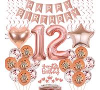 Décoration 12ème anniversaire fille, Ballon 12ème anniversaire décoration or rose, Décoration gâteau 12ème anniversaire fille, 12ème anniversaire fille or rose, Décoration 12ème anniversaire