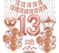 Décoration 13ème anniversaire fille, Ballon 13ème anniversaire décoration or rose, Décoration gâteau 13ème anniversaire fille, 13ème anniversaire fille or rose, Décoration 13ème anniversaire