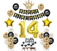 Décoration 14 ans anniversaire noir, ballon gonflable 14 ans anniversaire fille garcon Décoration