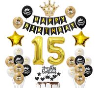 Décoration 15 ans anniversaire noir, ballon gonflable 15 ans anniversaire fille garcon Décoration