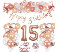 Décoration 15 Ans Anniversaire Or Rose pour Fille ,Géant Cœur Chiffre Nombre Helium Ballons de Baudruche Joyeux Anniversaire Bannière Ballon Confettis Table Gâteau Cadeau pour 15 ans Bébé Enfant Fête