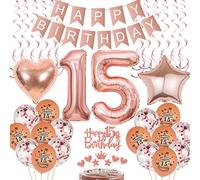 Décoration 15ème anniversaire fille, Ballon 15ème anniversaire décoration or rose, Décoration gâteau 15ème anniversaire fille, 15ème anniversaire fille or rose, Décoration 15ème anniversaire