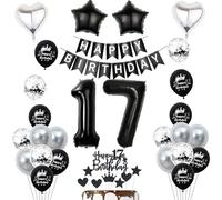 Décoration 17 ans anniversaire noir, ballon gonflable 17 ans anniversaire fille garcon Décoration